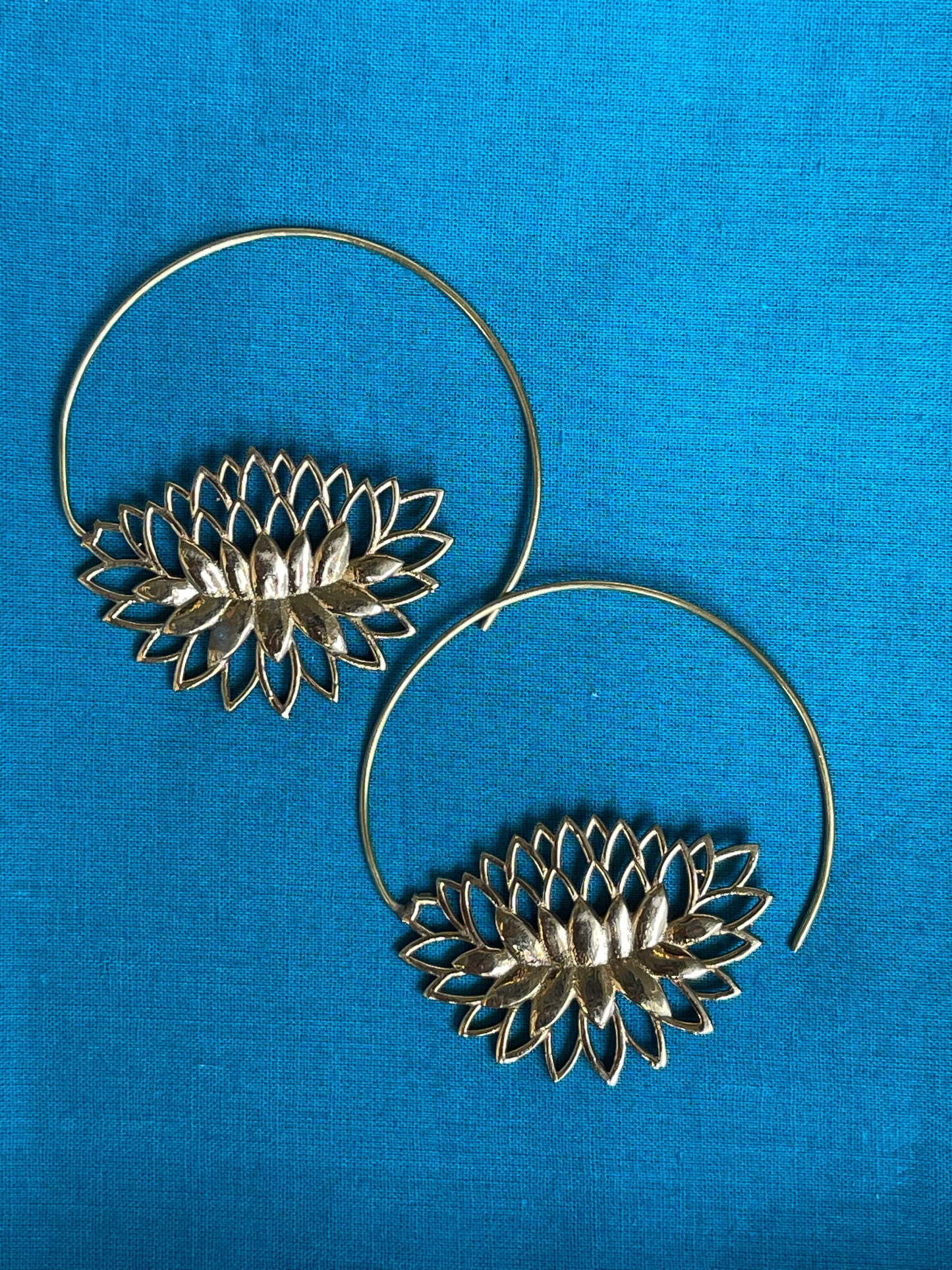 Full bloom lotus - brass side hooks earrings