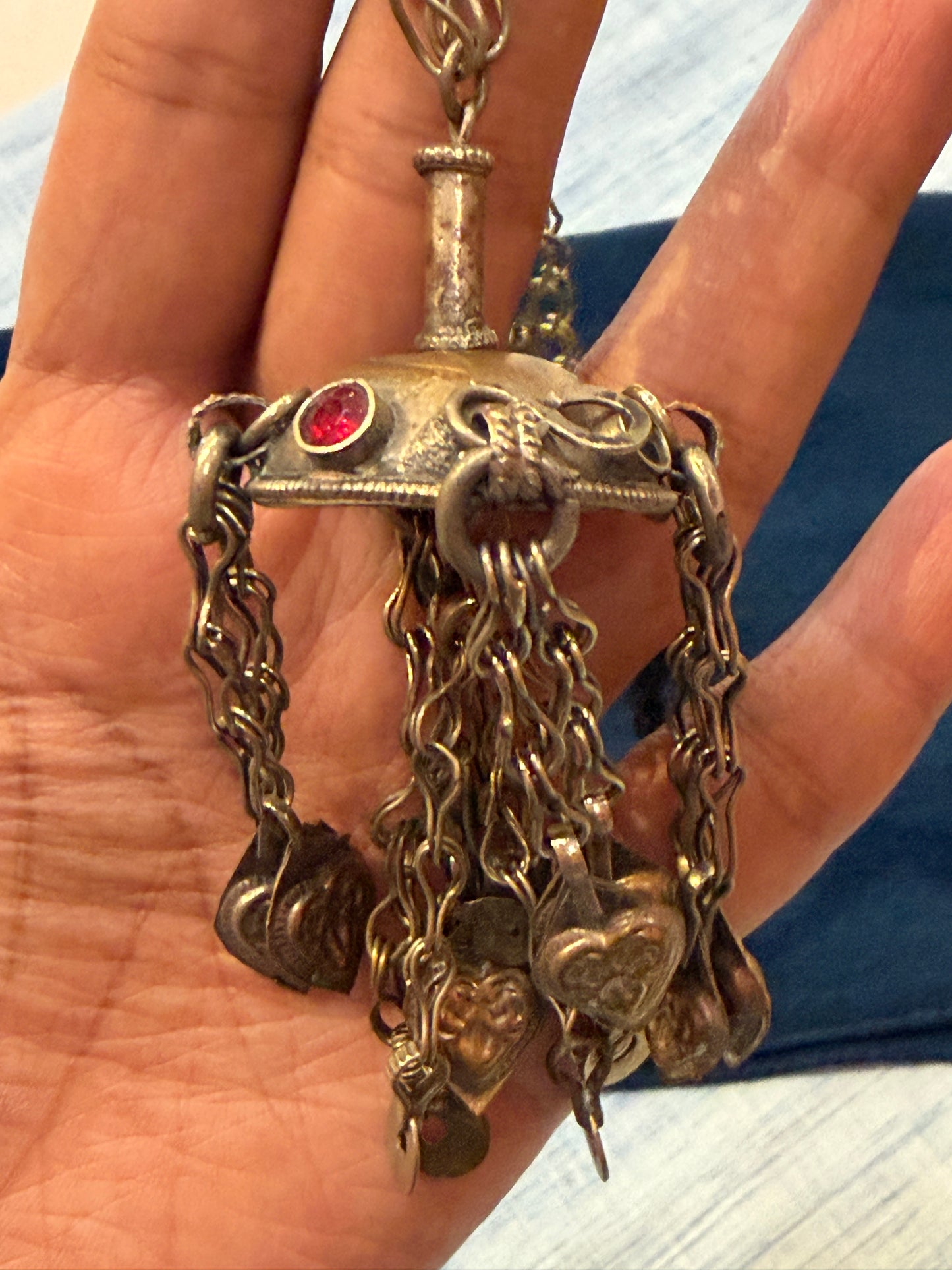 3D half sphere pendant n chain drops with big links chain handcrafted necklace