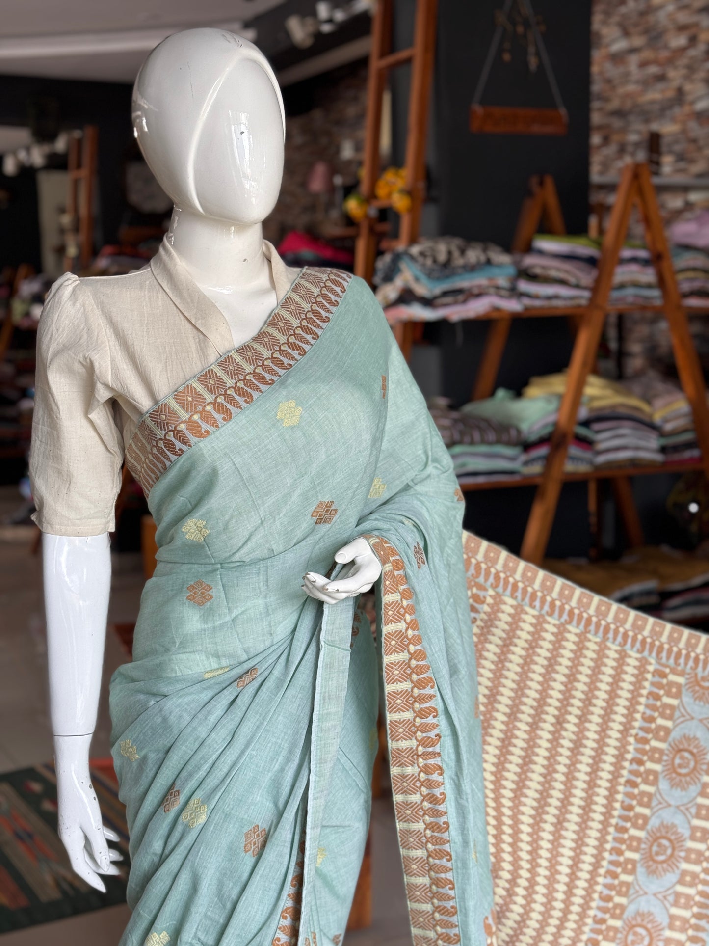 Pastel tone Assam handloom soft cotton saree