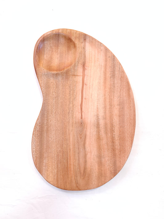 Paisley shaped handcrafted Neem wood tray with sauce dip hole