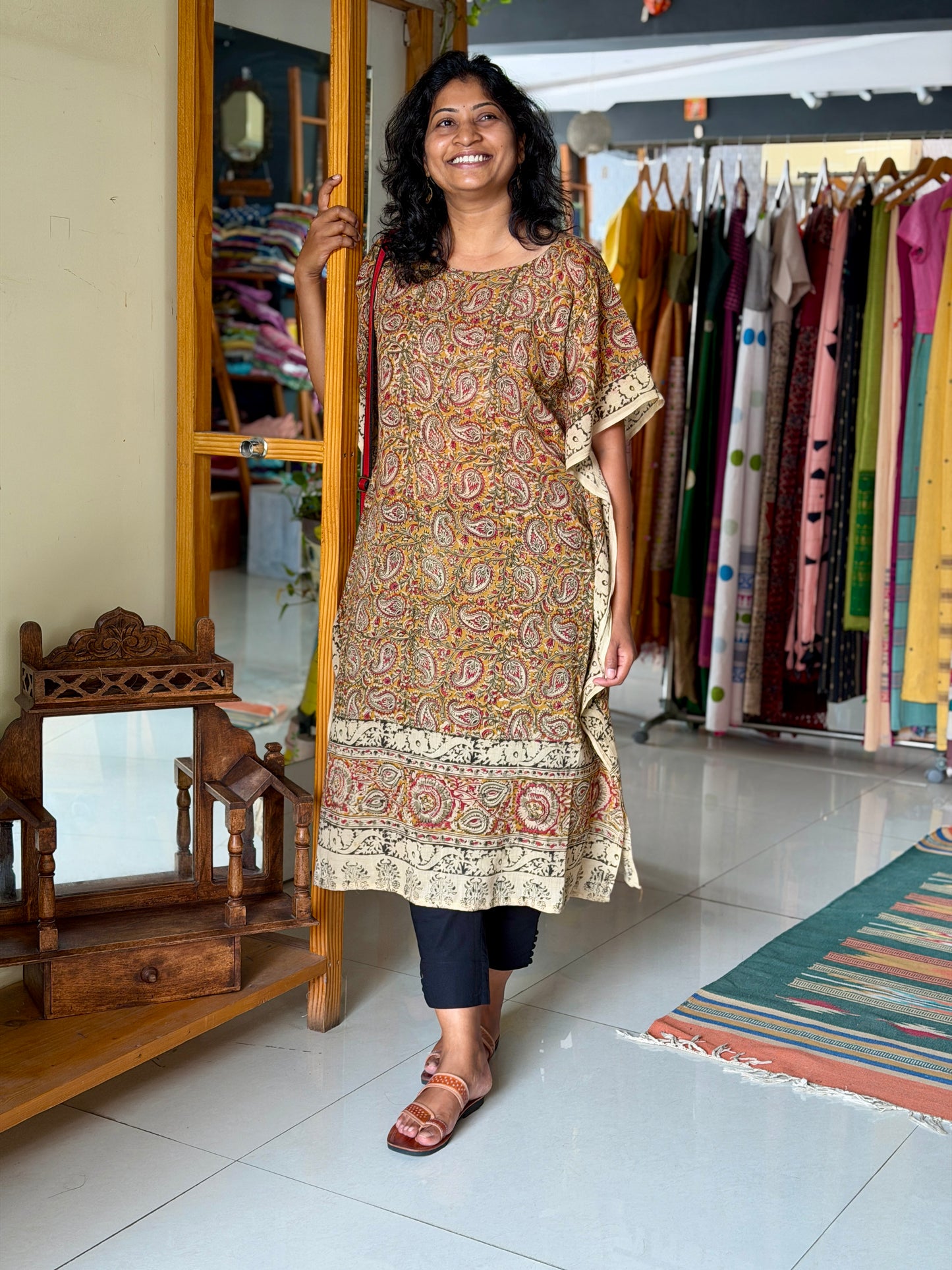 Kalamkari kaftan kurti - soft cotton with hand block prints - designs n colors options available