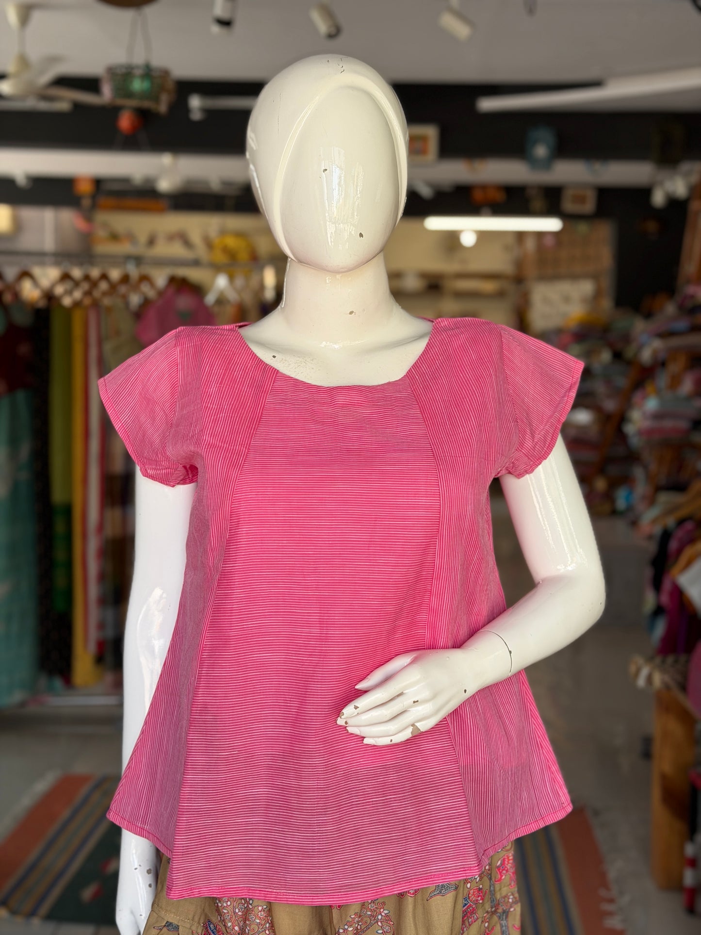 Pink stripes play handloom cotton top