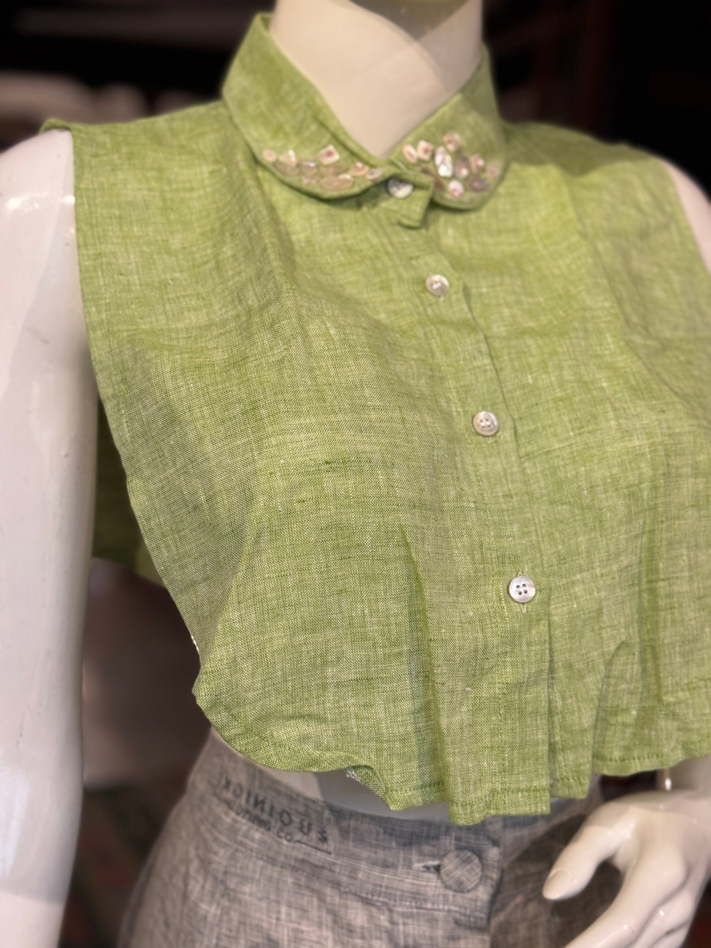 Embellished fake shirt collar / Dickey collar accessory in handloom linen