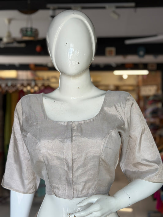Silver gold tissue silk Chanderi handloom blouse with elbow sleeves