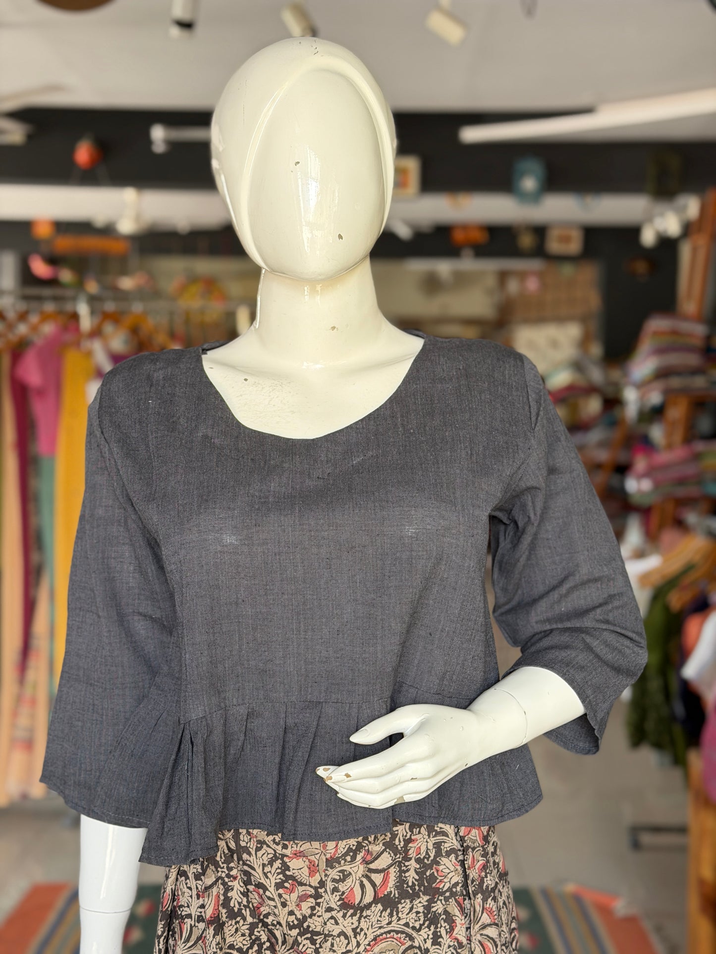 Greyish Black handloom cotton top - mix n match with skirts and pants
