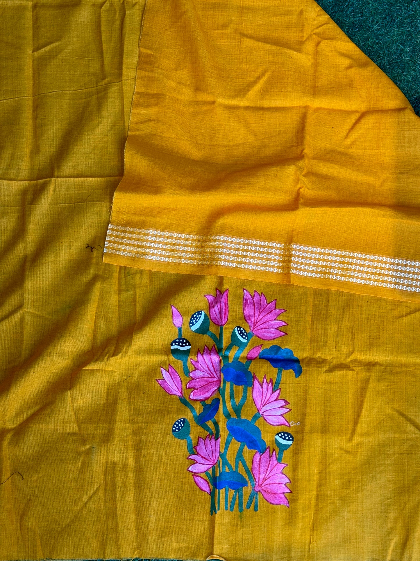 Hand painted / embroidered on handloom cotton - unstitched blouse fabric