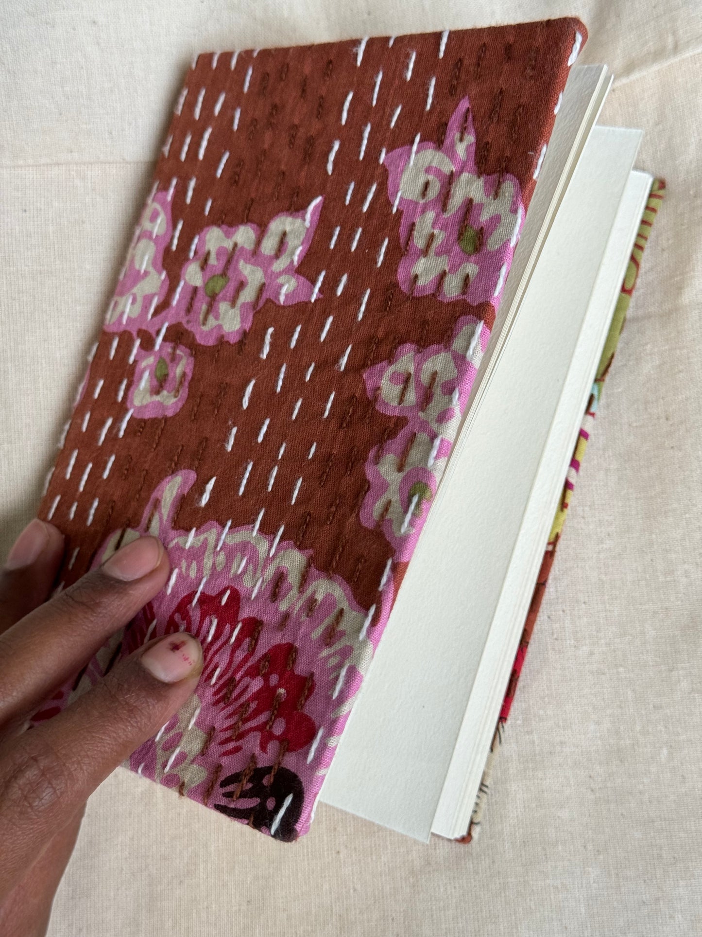 Handcrafted fabrics cover notebook journal with thick handmade papers