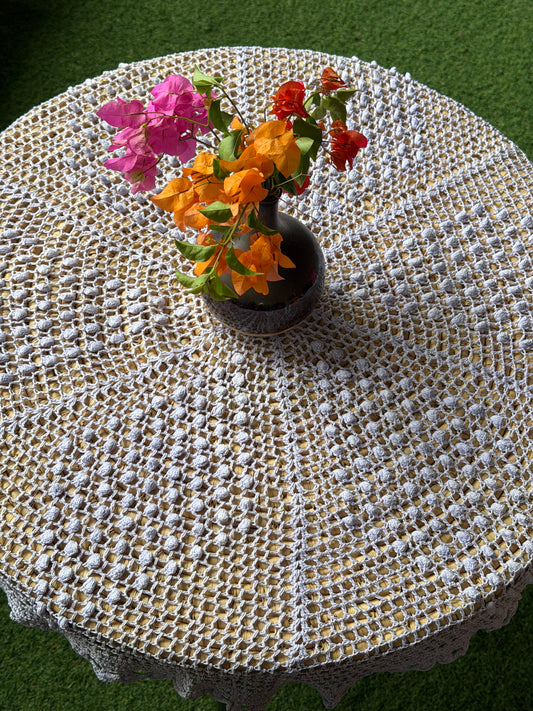 Hexagonal 30 x 30 fancy Hand Crochet center table cover - cotton yarn - colors available