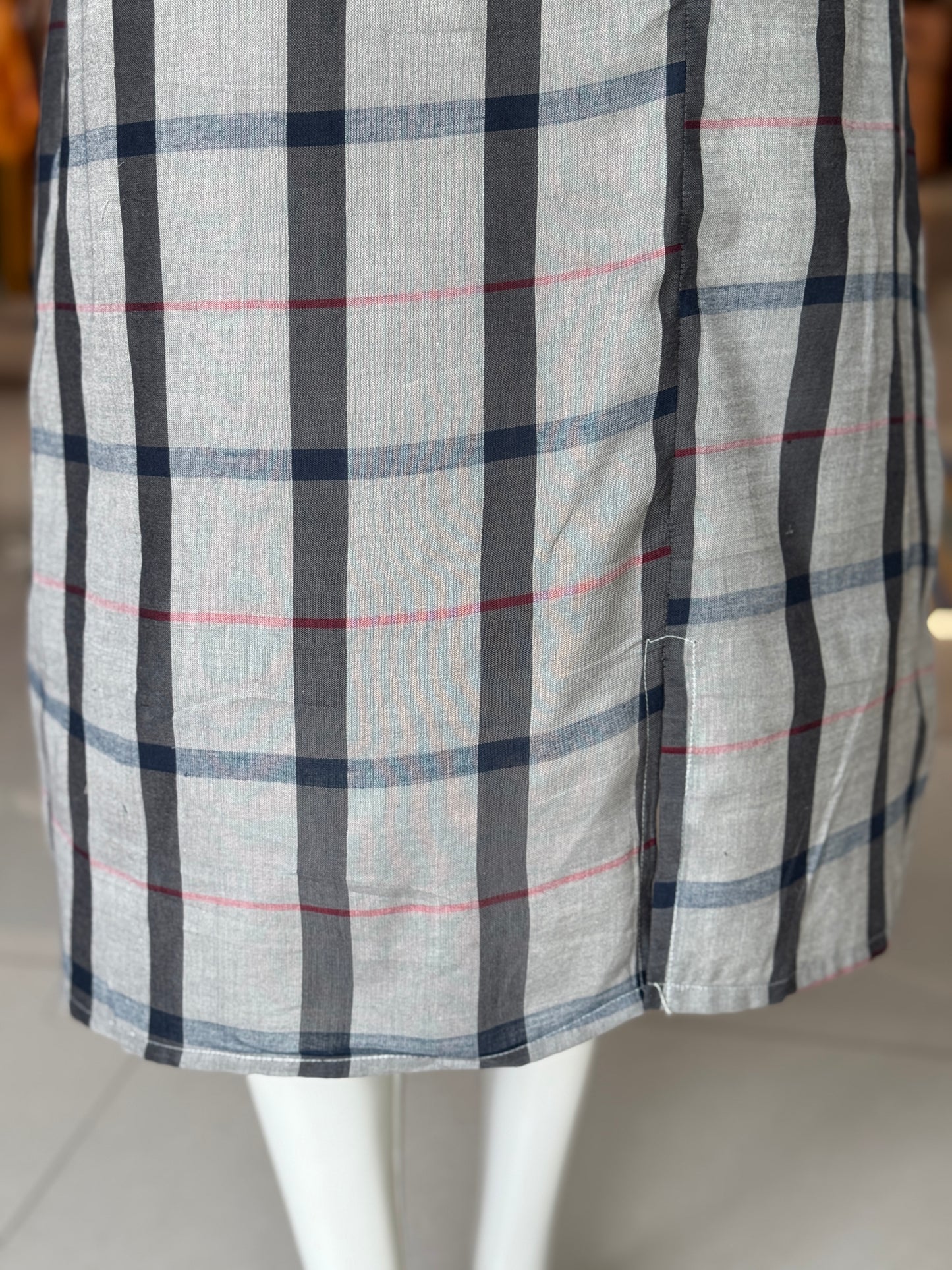 Grey black and red checks soft pure cotton handwoven dress