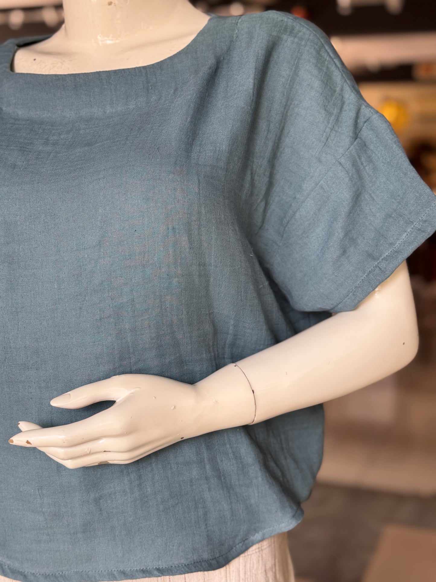 Slate blue soft double cotton crushed look top
