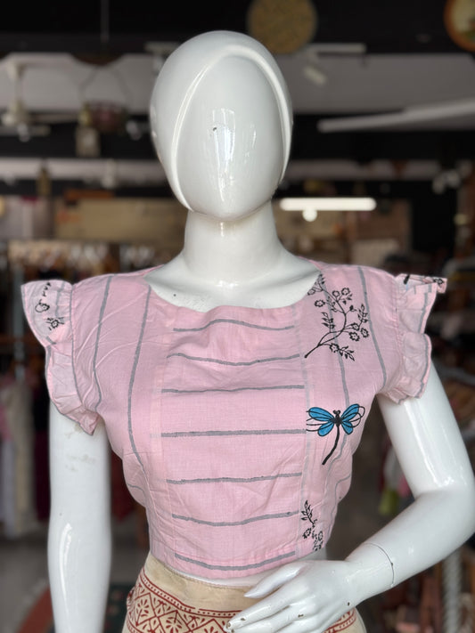 Light pink hand block printed cotton blouse
