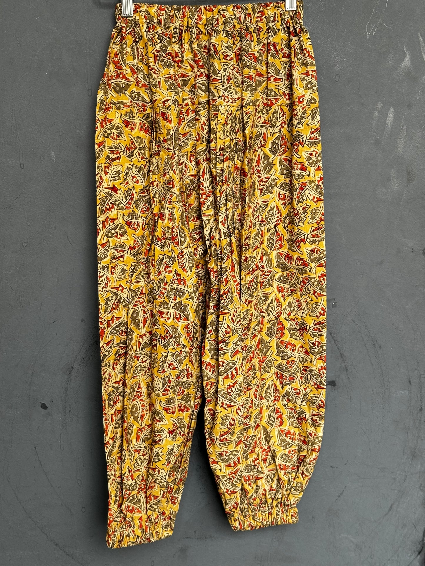 Floral cotton Kalamkari hand block printed harem pants with pintucks for girls