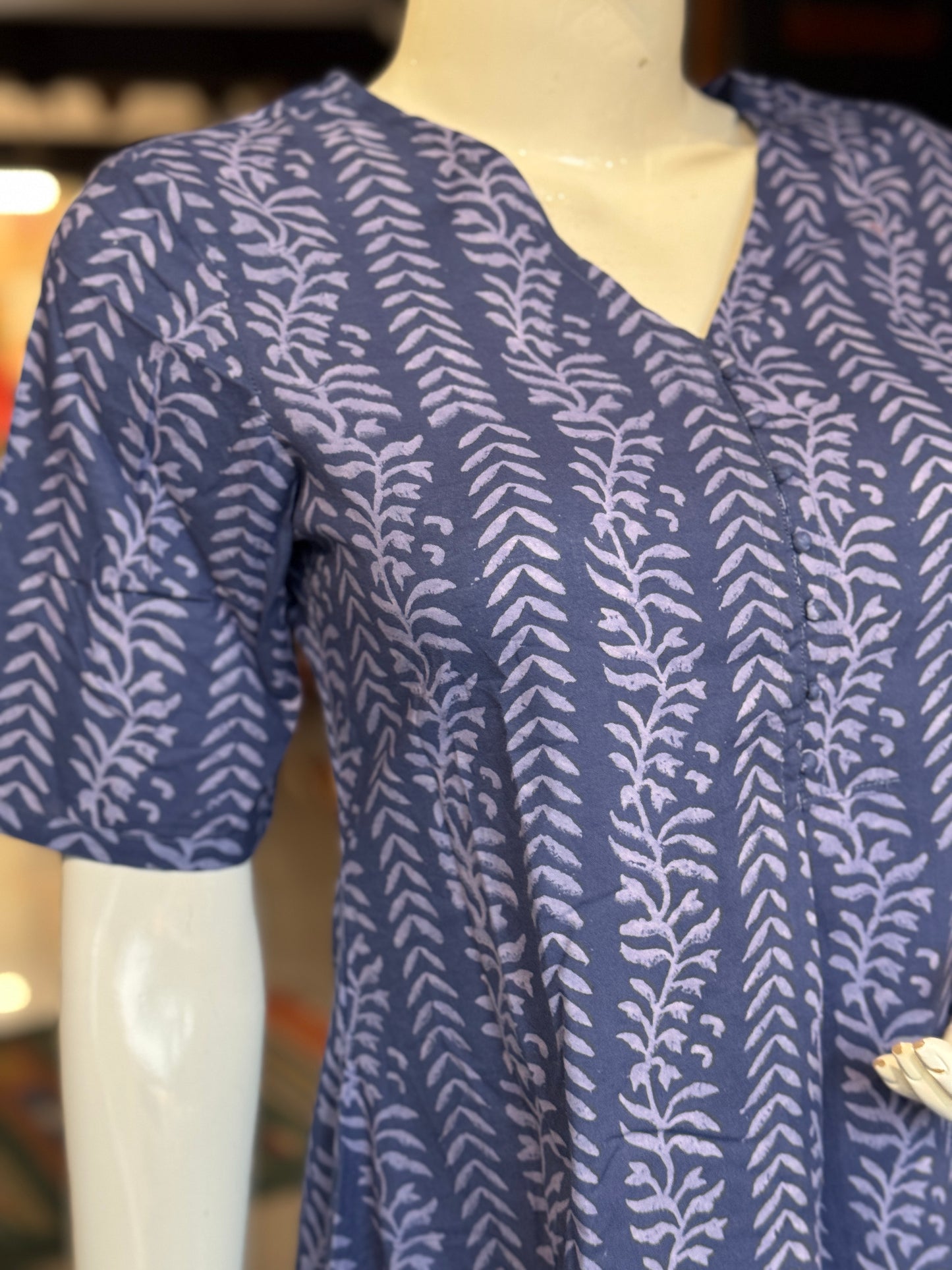 Front pleated, v-neck hand block printed cotton dress - multiple designs