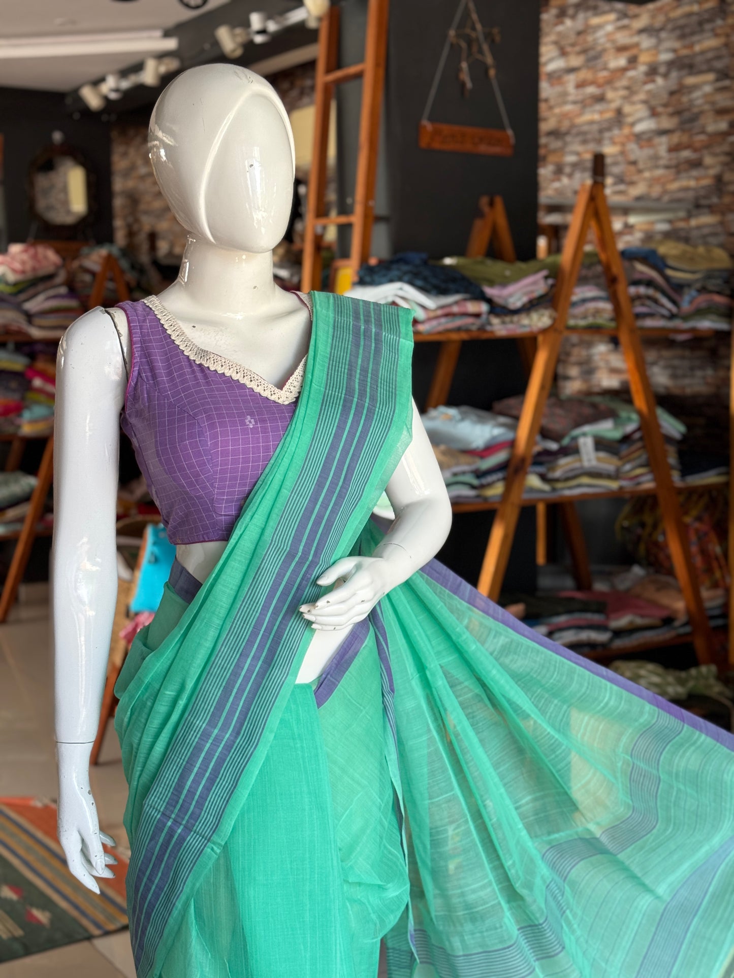 Plain light weight soft handloom Bobbili cotton saree - multiple colors available