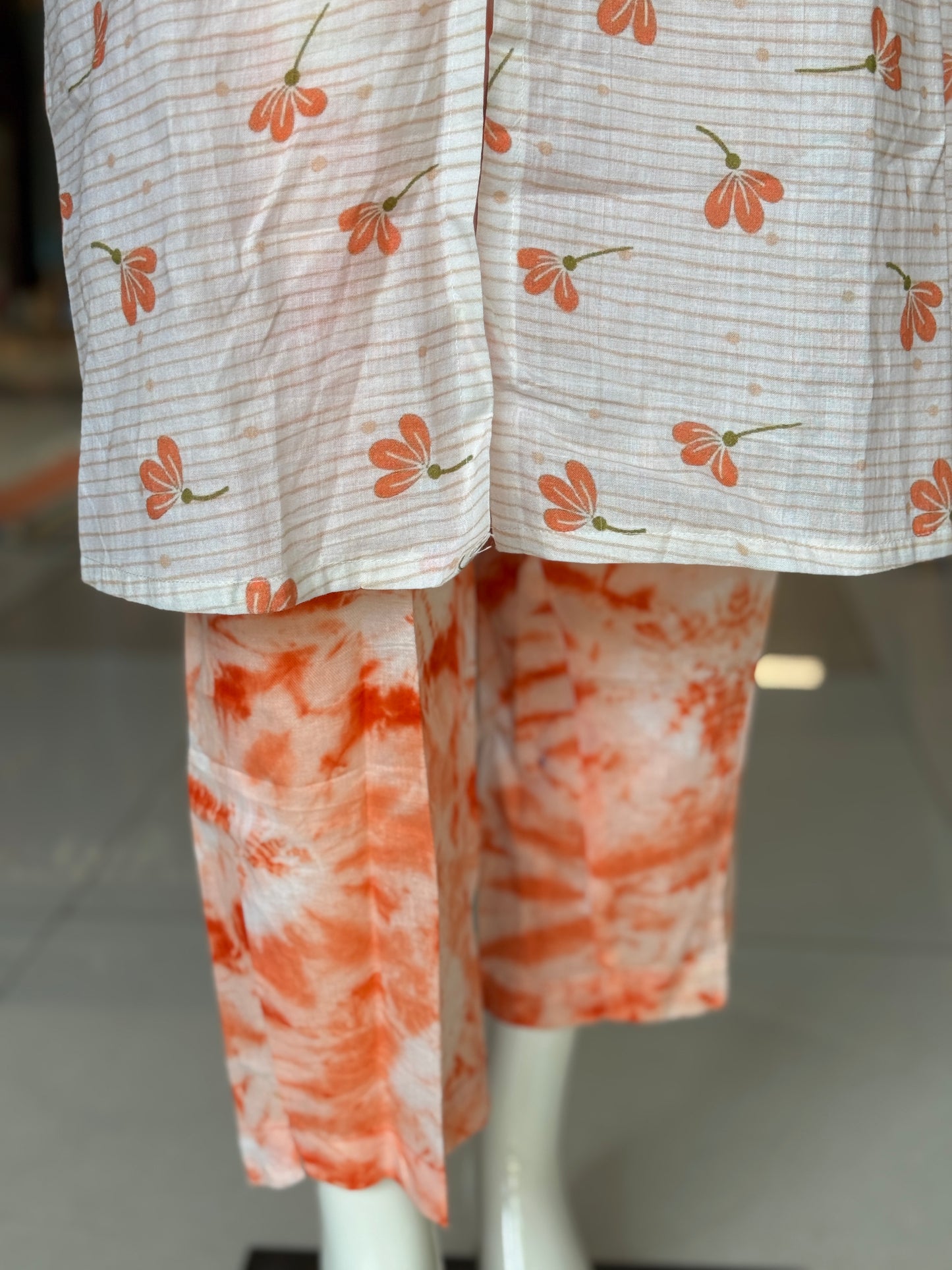 Orange n white tie n dye straight satin  cotton pants
