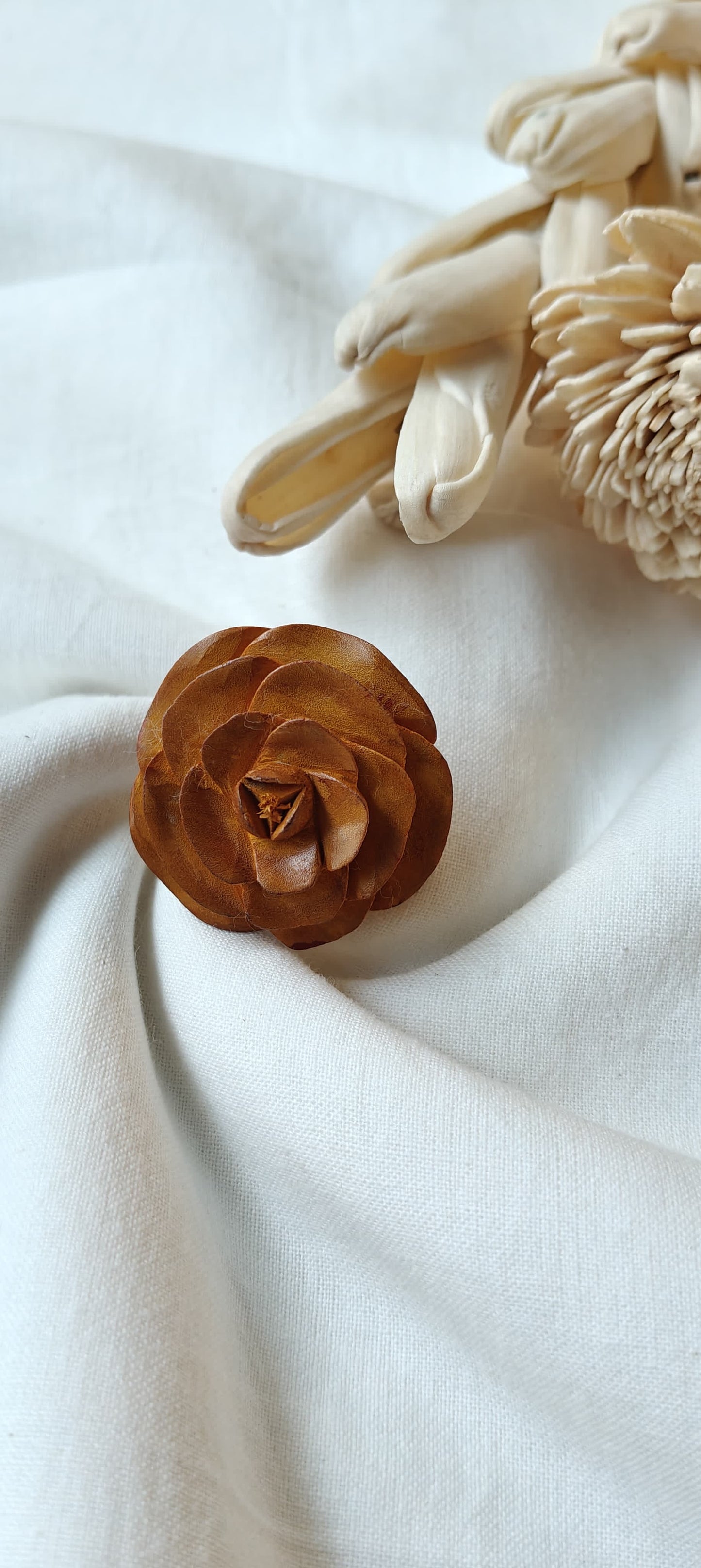 Rose hand carved finger ring in yellow wood - color options available