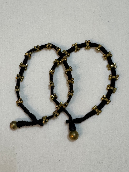 Nazariya anklets pair - handcrafted Dokra brass beads with black thread - multiple designs available