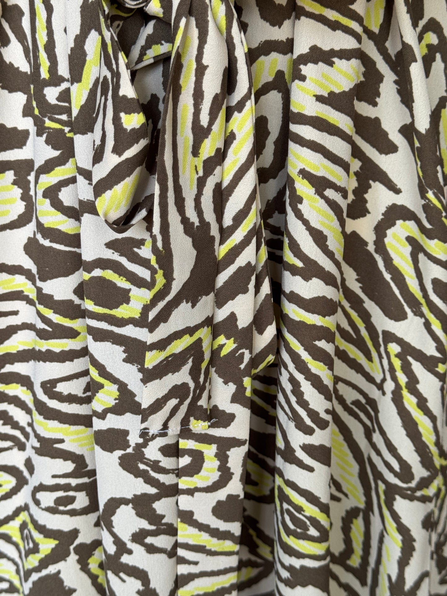 Moss Georgette grey green animal print dress with belt