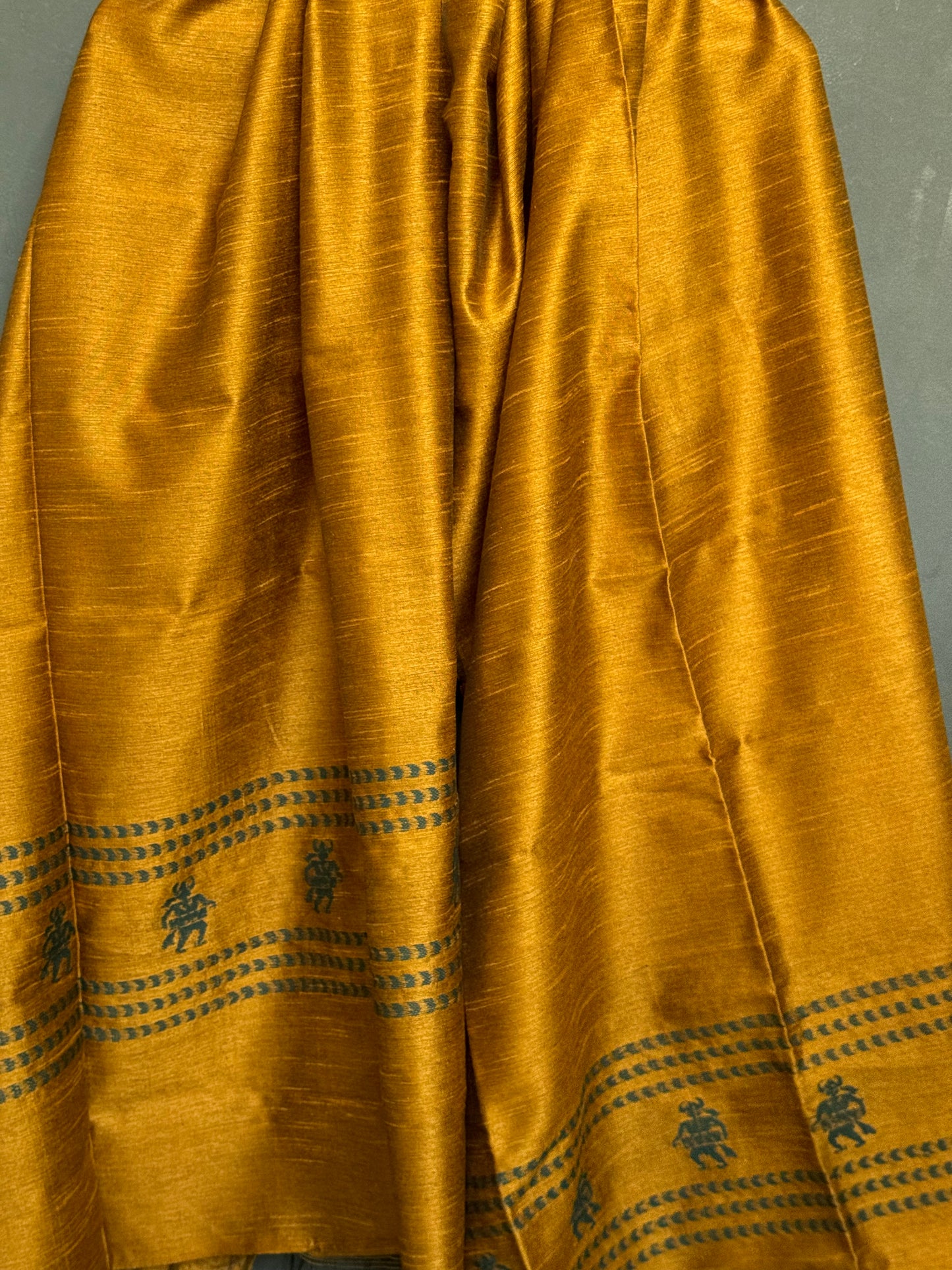 Brown hand woven raw silk dupatta with tribal motifs