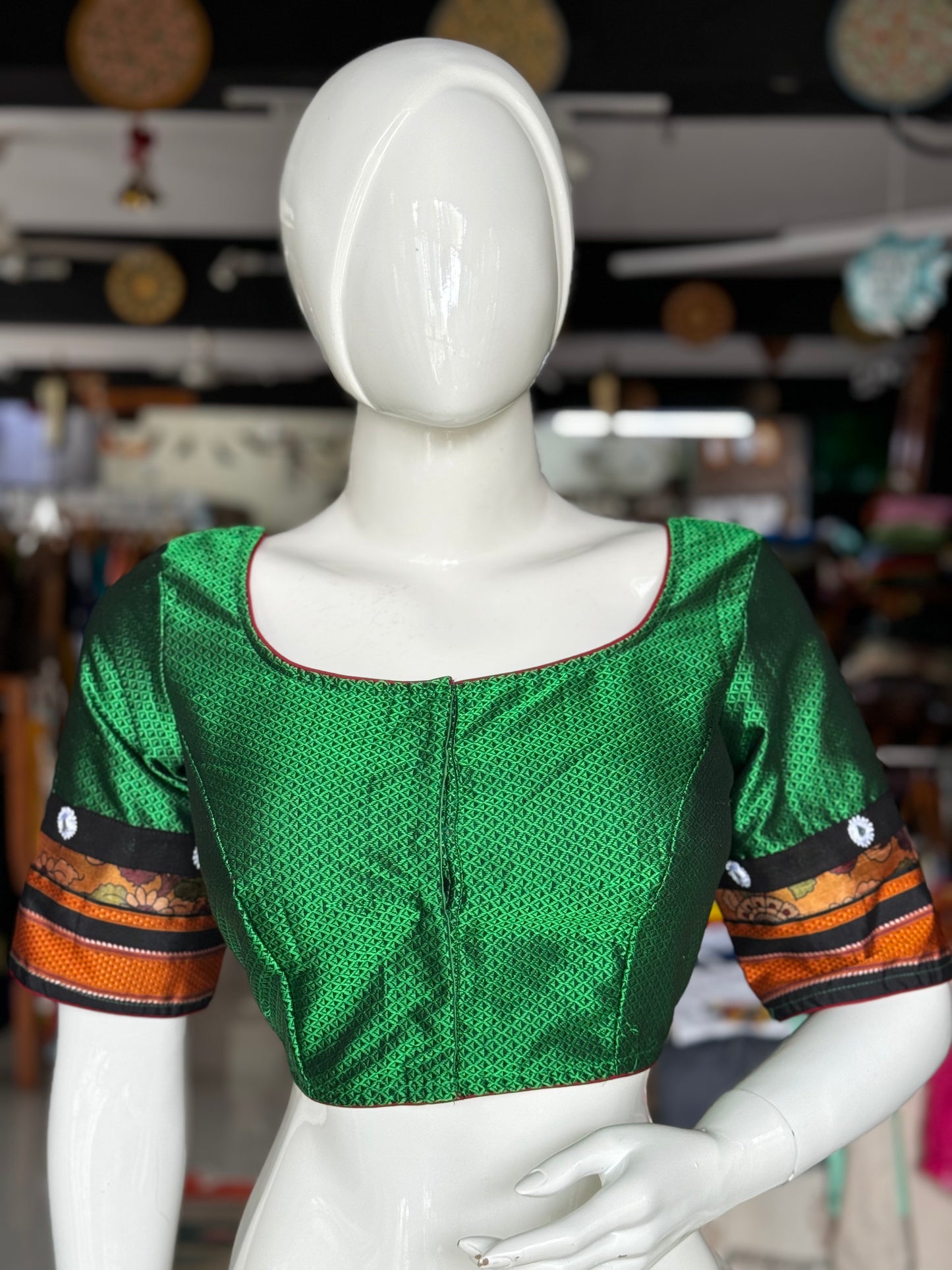 Green Khun blouse with mirror work