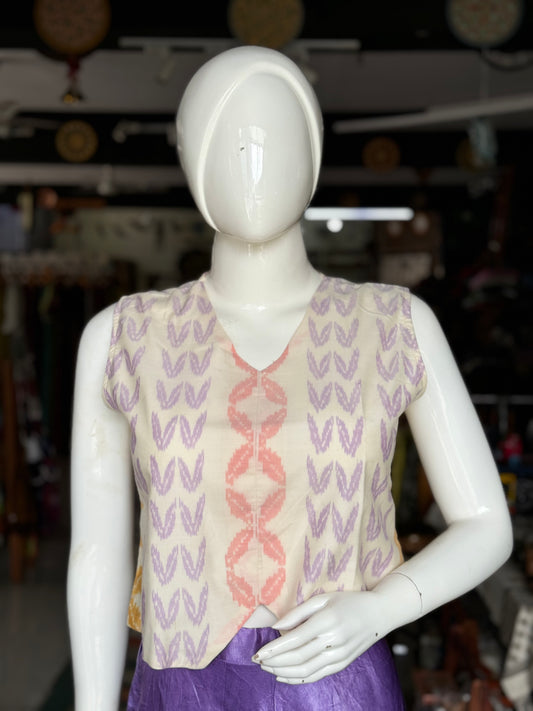 Off white handwoven silk ikat crop top