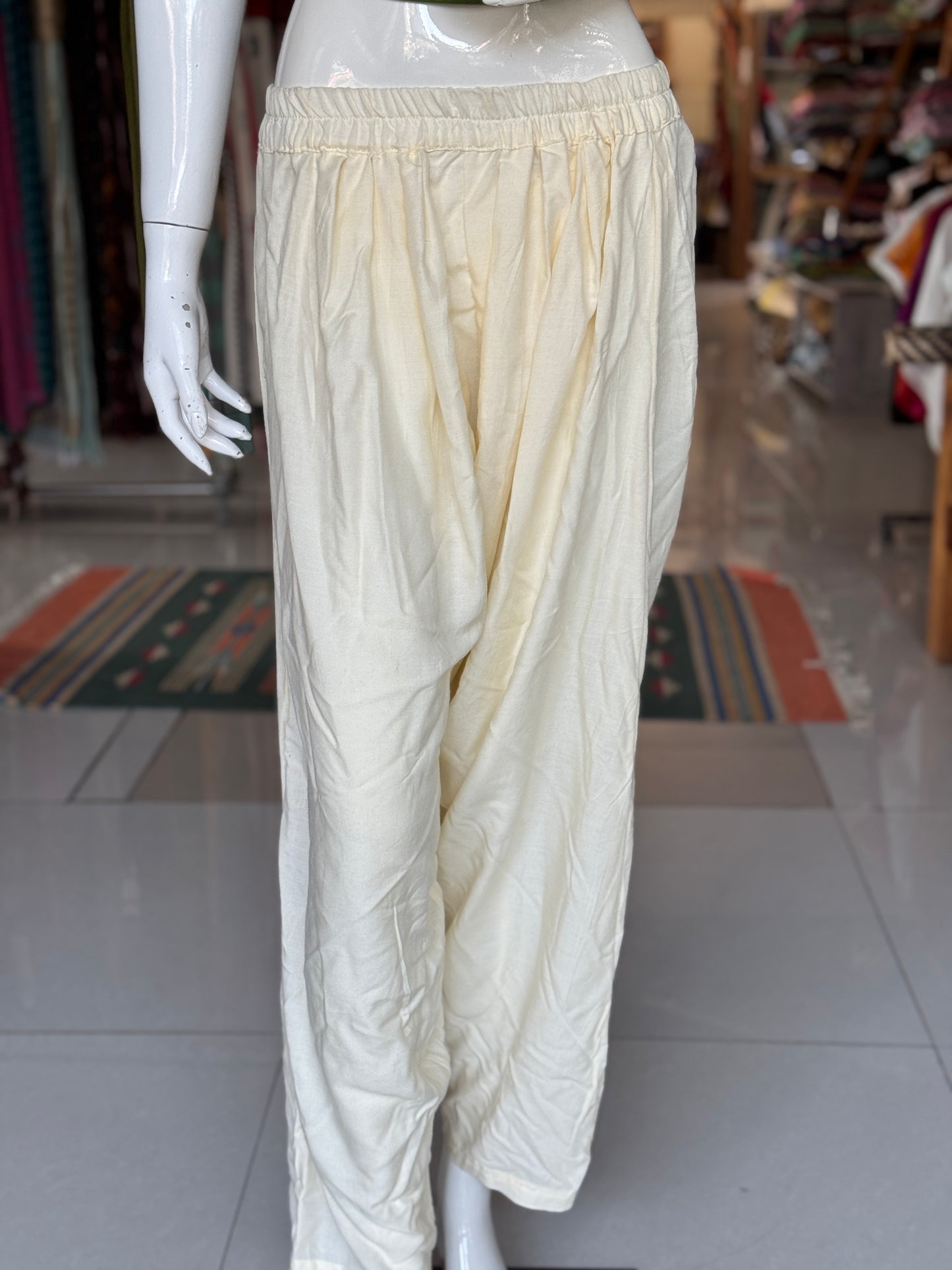 Cream salwar pants in rayon