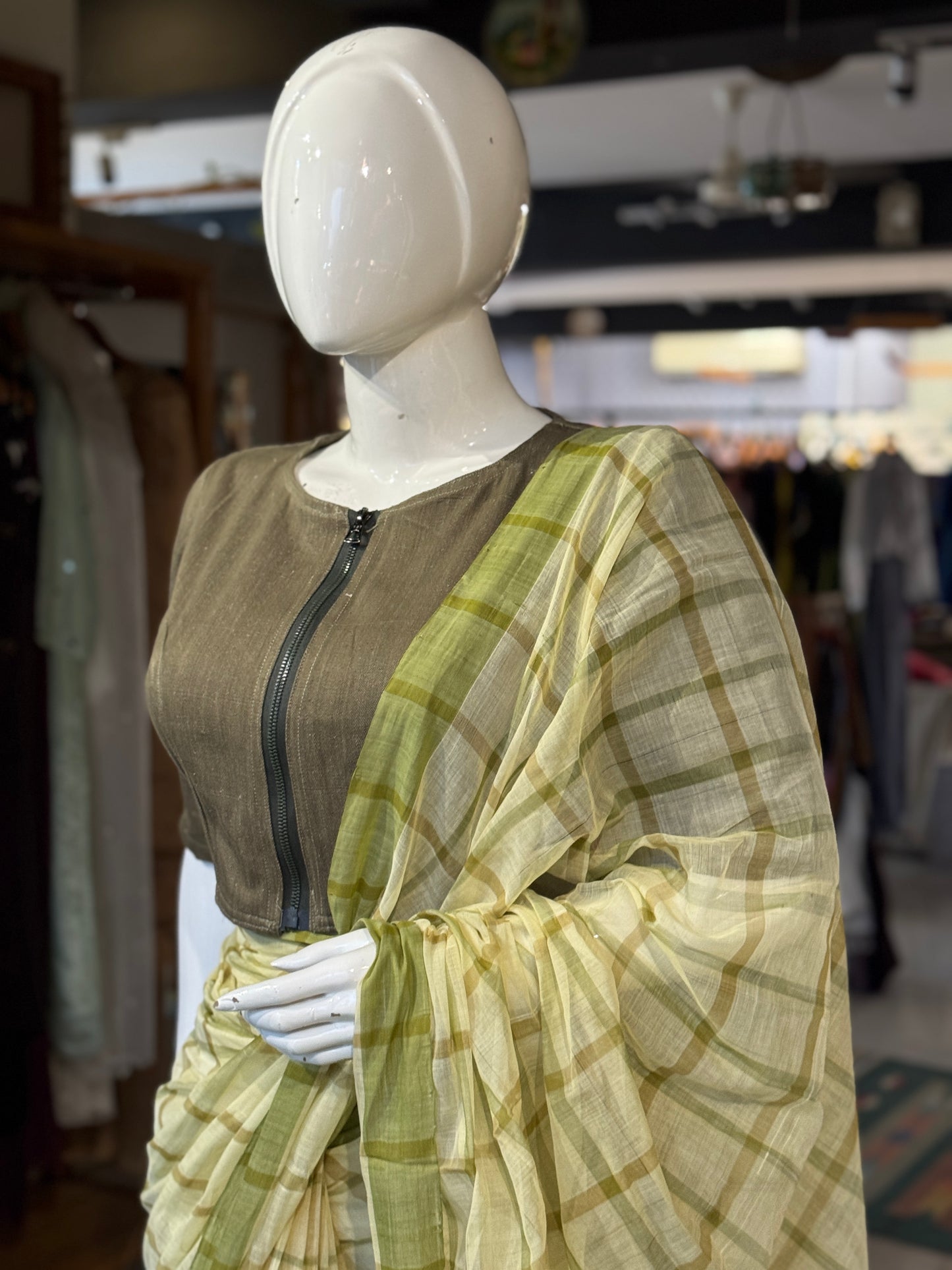 Checkered light weight soft handloom Bobbili cotton saree - multiple colors available