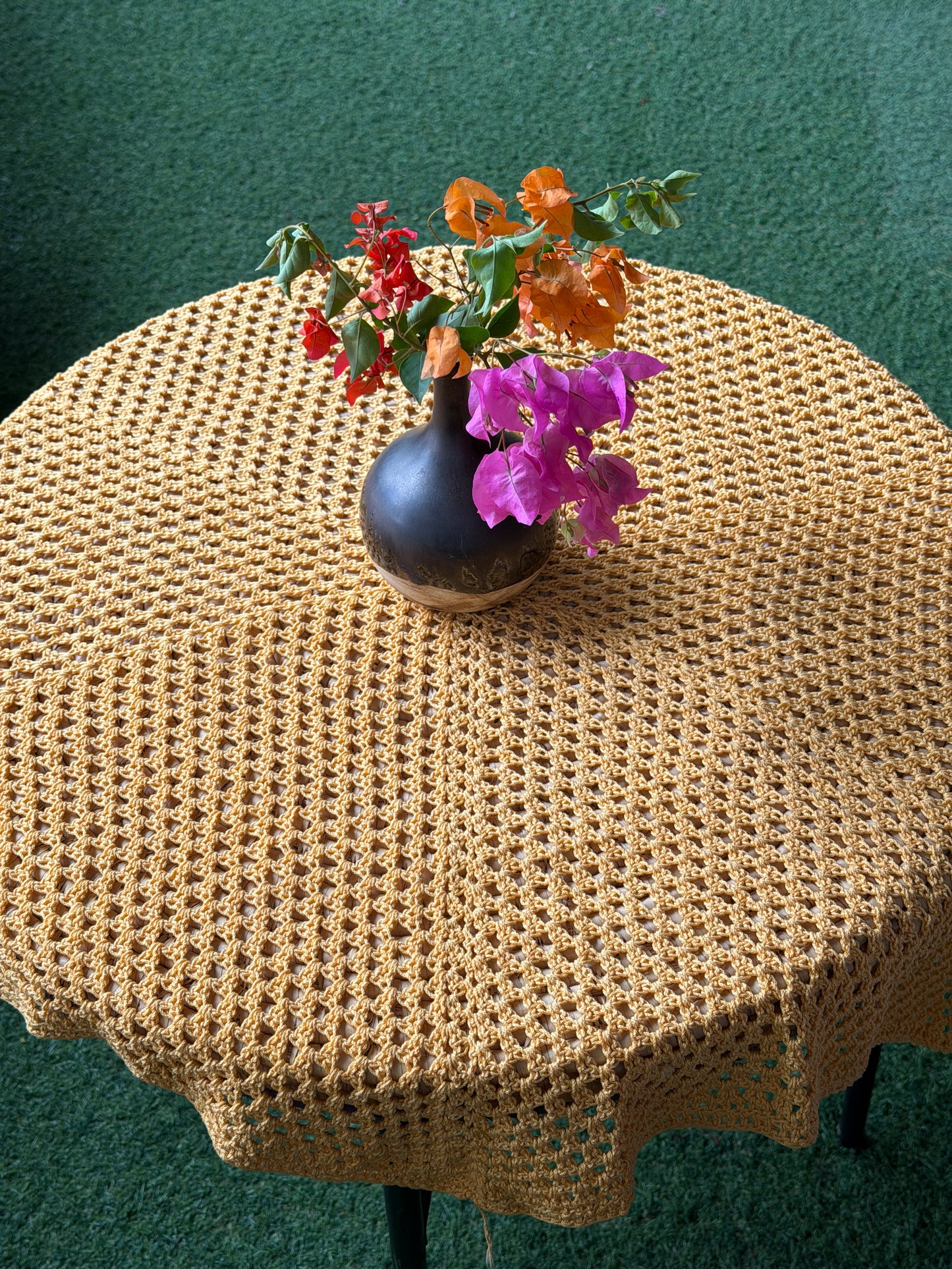 Hexagonal 36 x 36 inch Hand Crochet center table cover - cotton yarn - colors available