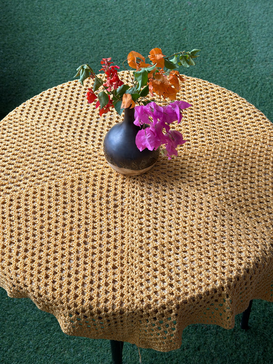 Hexagonal 36 x 36 inch Hand Crochet center table cover - cotton yarn - colors available