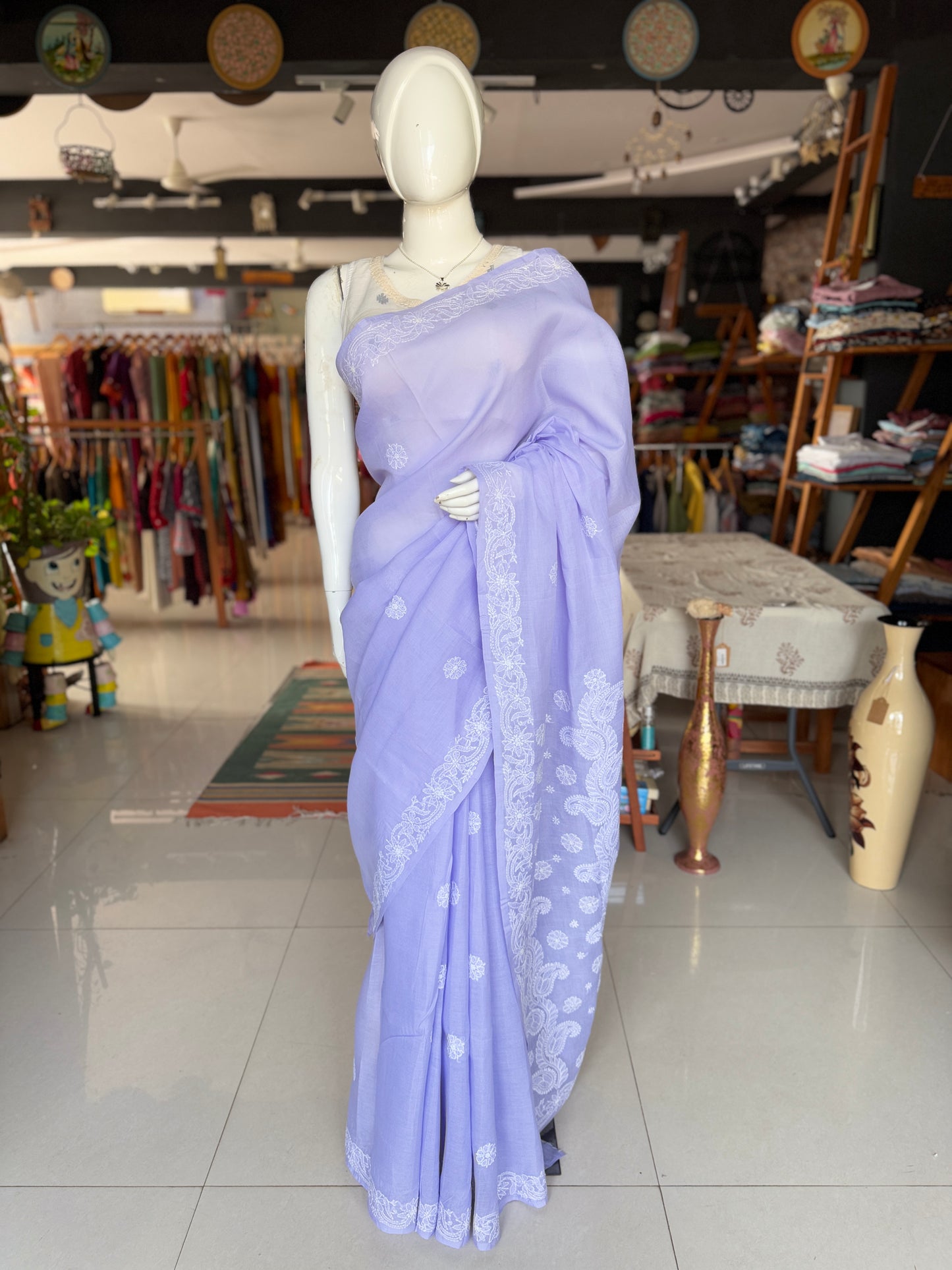 Lavendar classy hand embroidered chikankari cotton saree