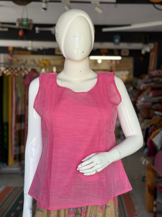 Pink stripes play handloom cotton top