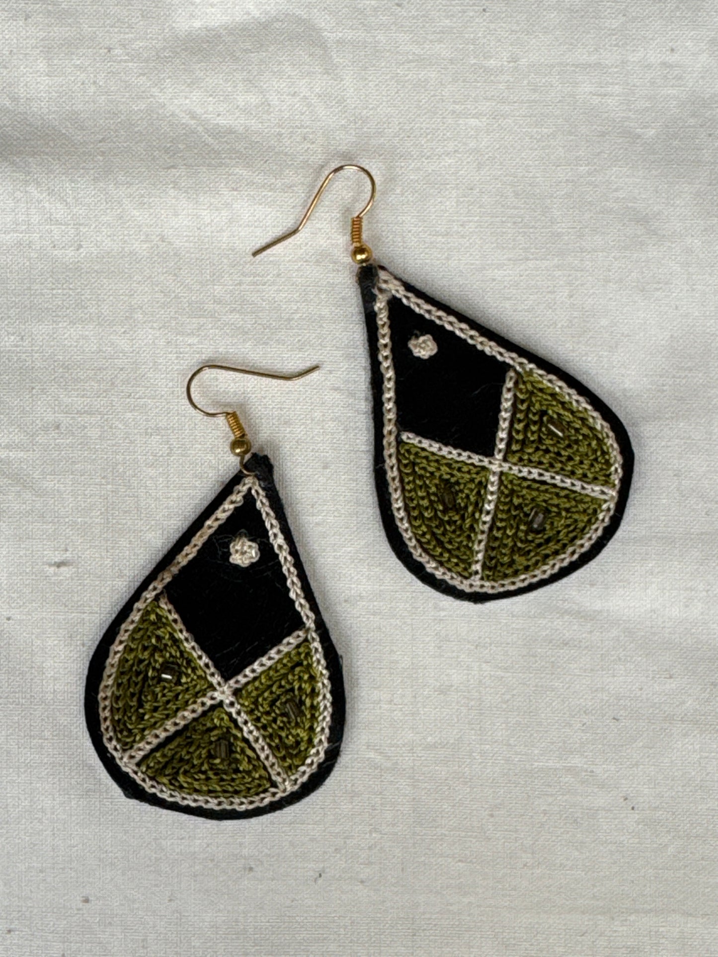 Leather with hand embroidery light weight earrings - shapes, designs and color choice available