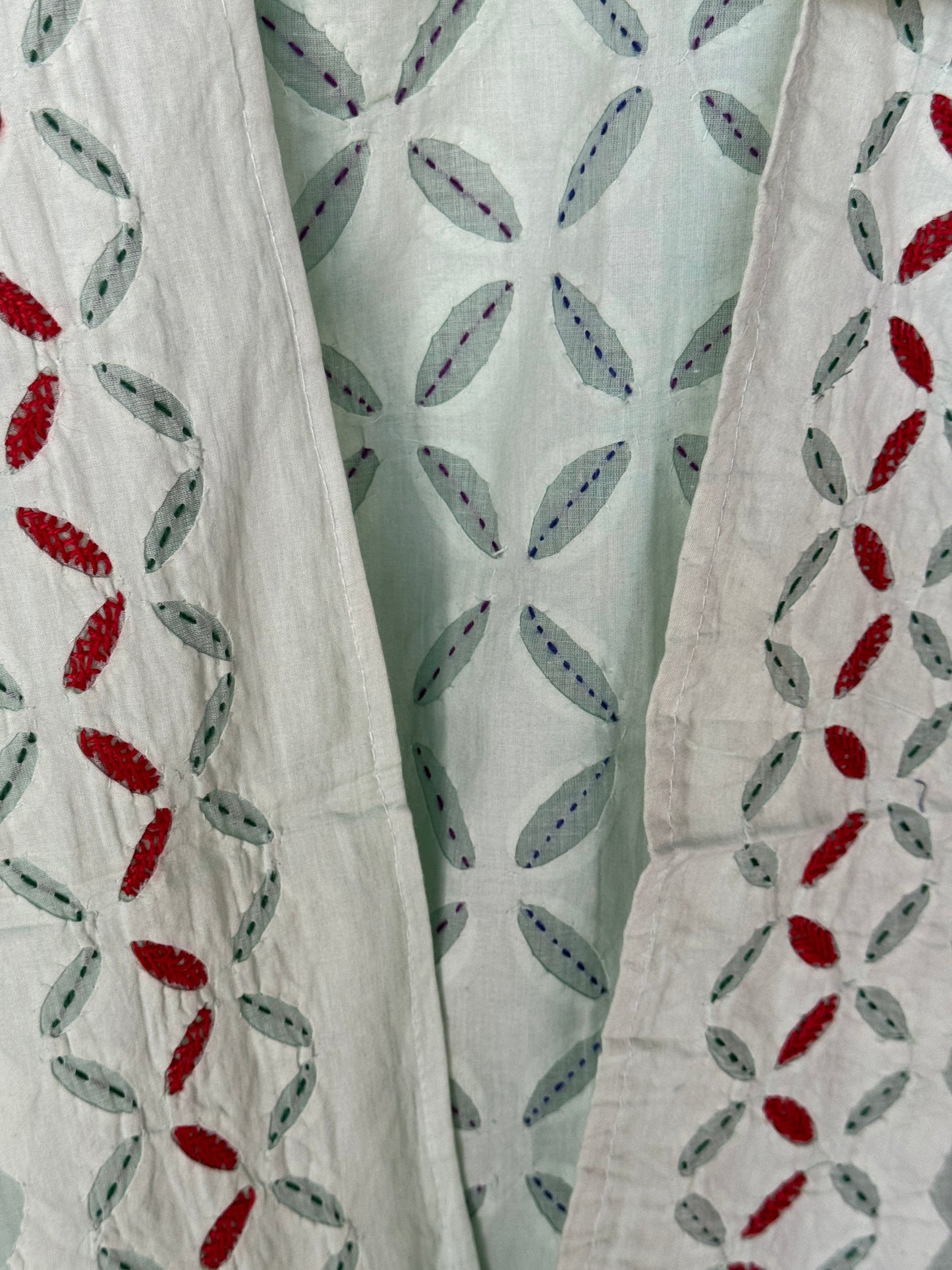 Pista green hand embroidered applique cotton kurta, dupatta n pants set - 3 piece suit set