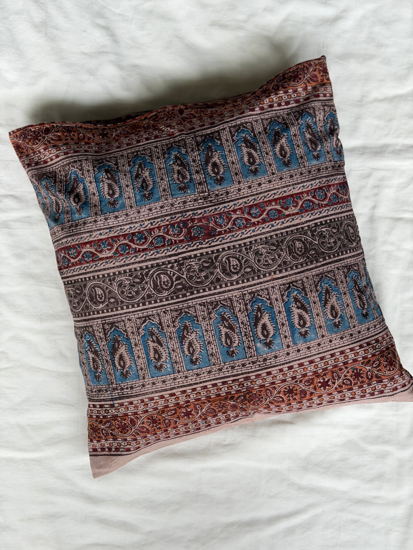 Kalamkari hand block printed paisley cushion cover