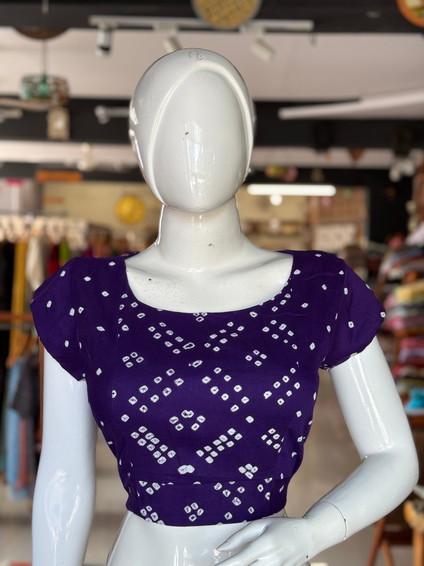 Violet hand tie n dye bandini cotton back open blouse