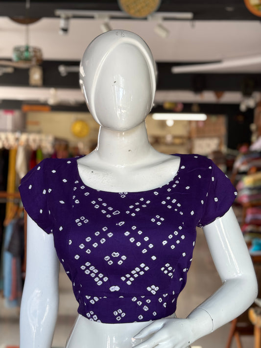 Violet hand tie n dye bandini cotton back open blouse