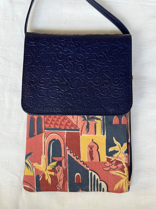 Mobile phone fabric sling with embossed leather flap - carry your essentials