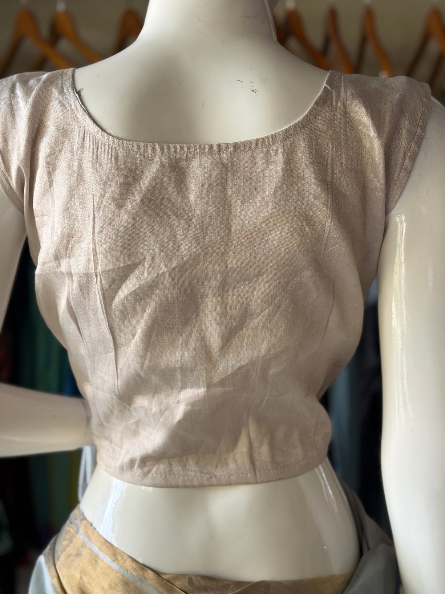 Sleeveless silver gold tissue silk Chanderi handloom blouse
