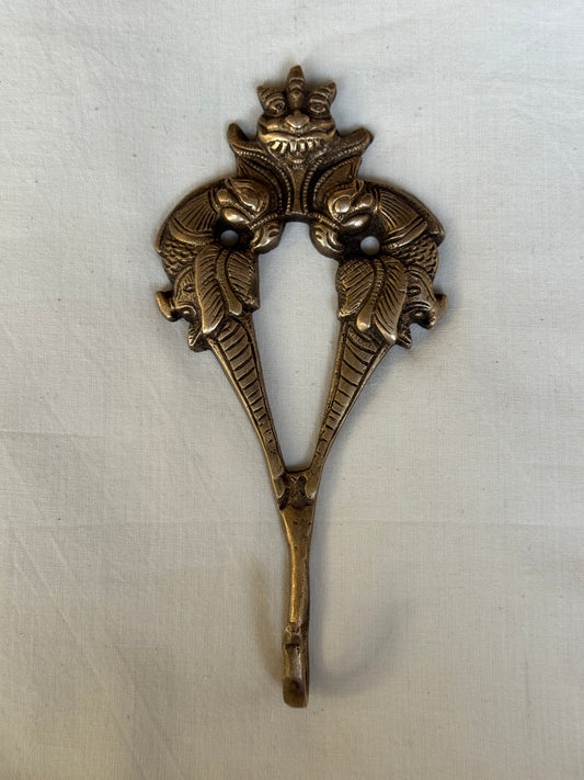 Two peacocks and a face - Brass key / coat hanger