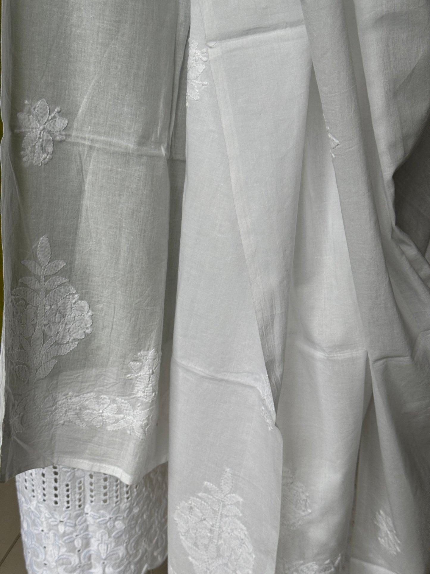 White cotton chikankari hand embroidery dupatta