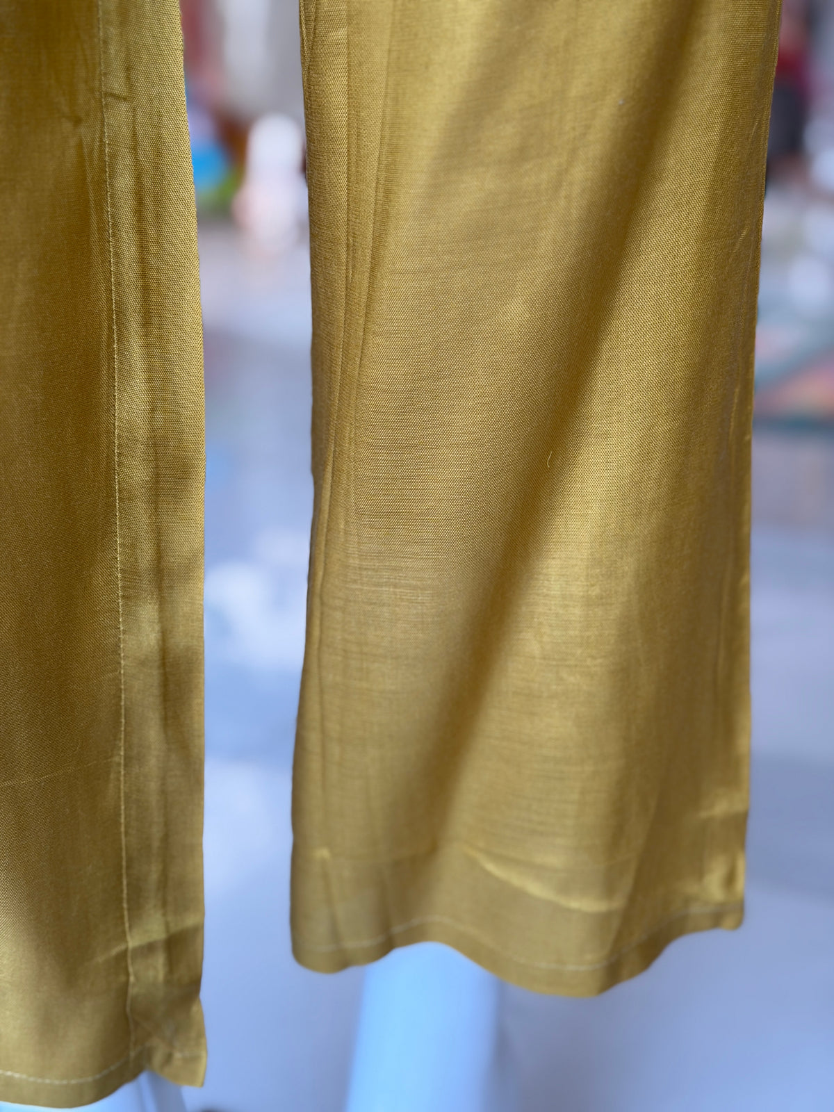 Mustard yellow mul chanderi silk 3 piece set: a-line kurti, pants n dupatta