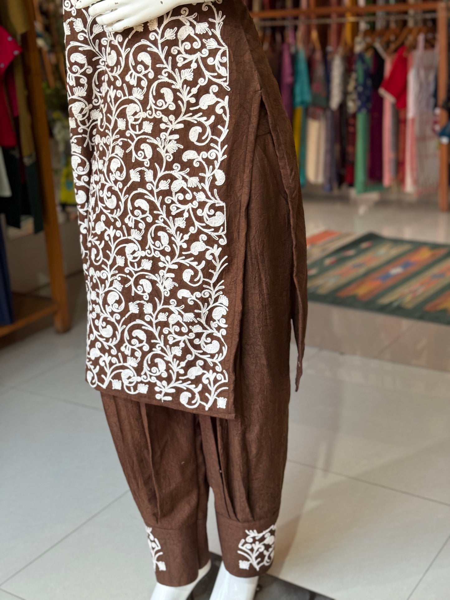 Aari embroidered kurti, pants - 2 piece set