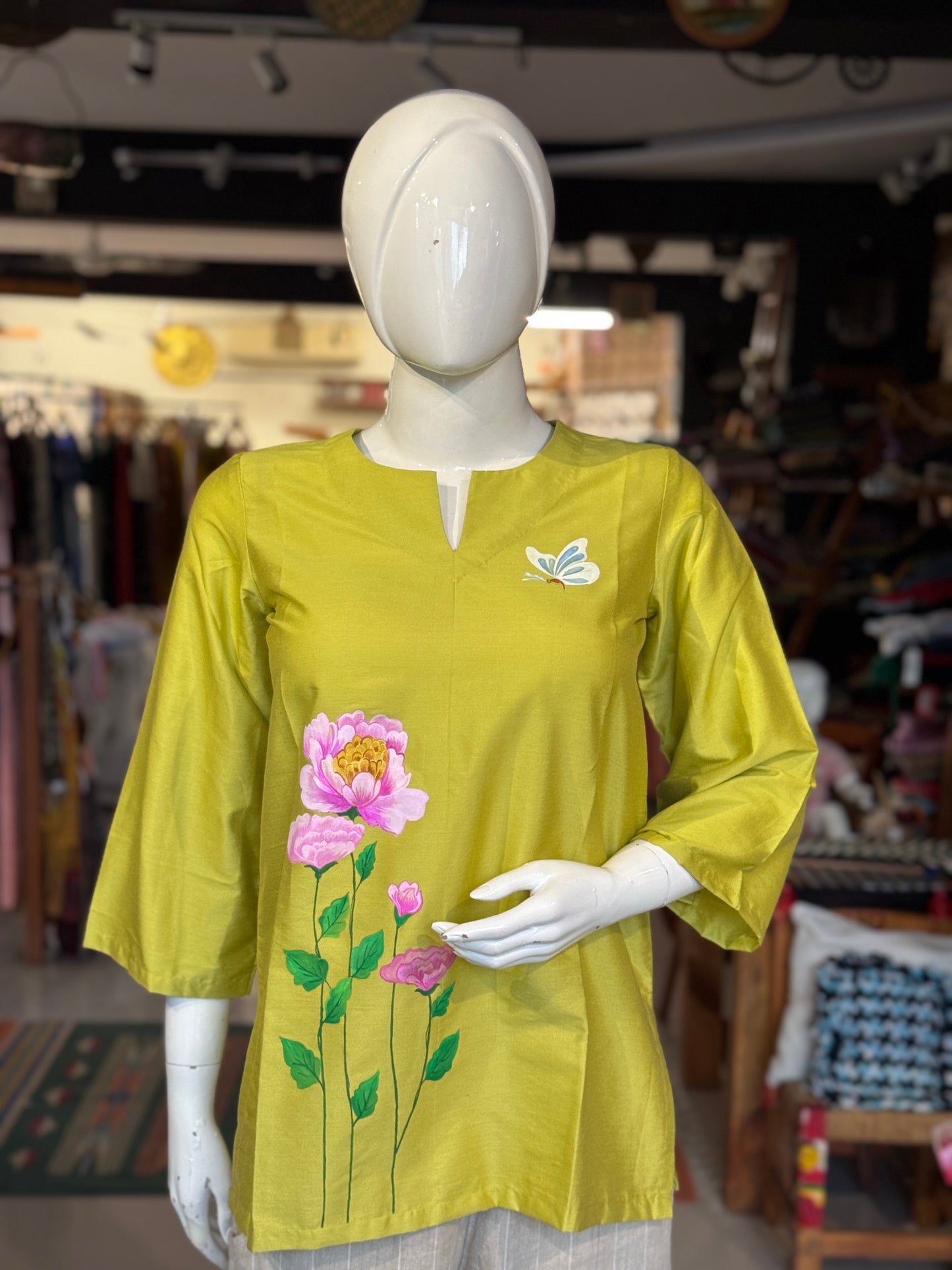 Silk cotton handpainted short kurta for women - multiple designs available