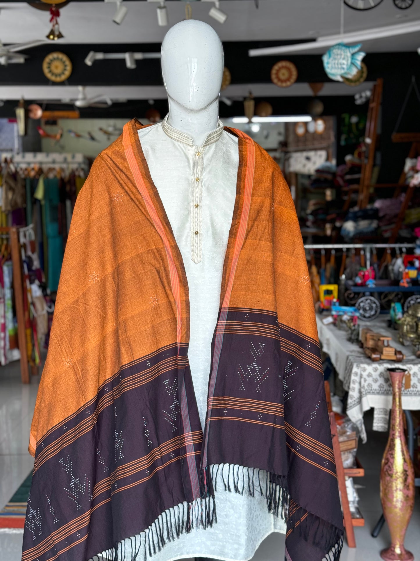 Burnt orange and aubergine cotton Tangaliya handloom dupatta