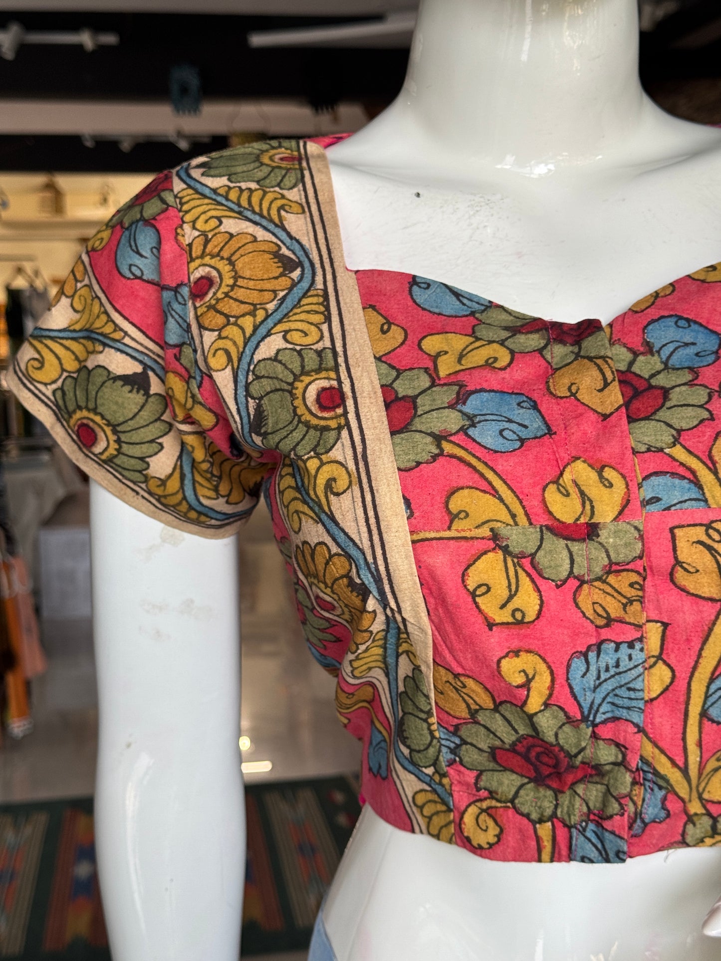Pen kalamkari hand painted cotton with sleeves blouse with lining - multiple colors and designs available