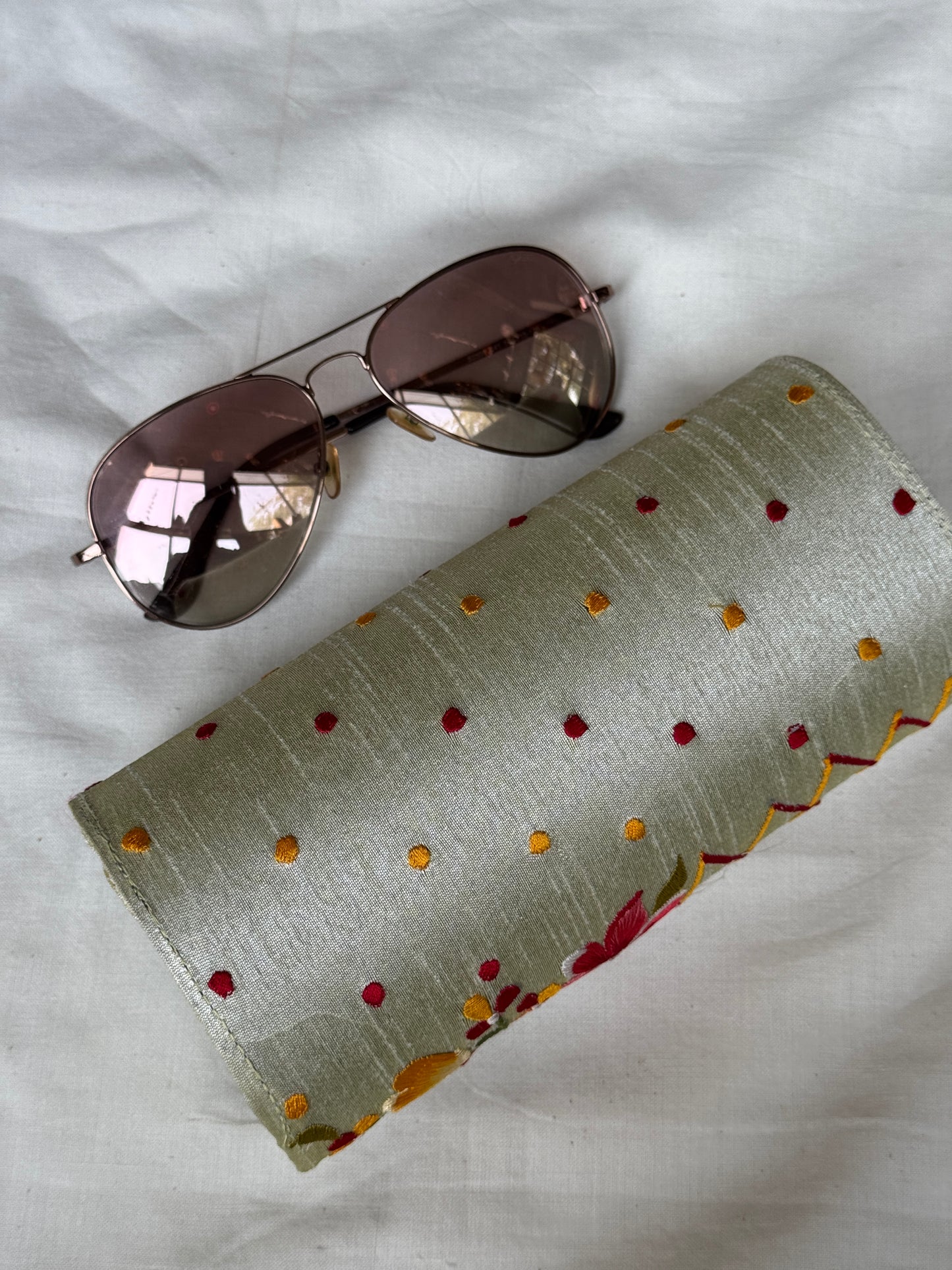 Embroidered hard base goggles / spectacles case with magnetic closure