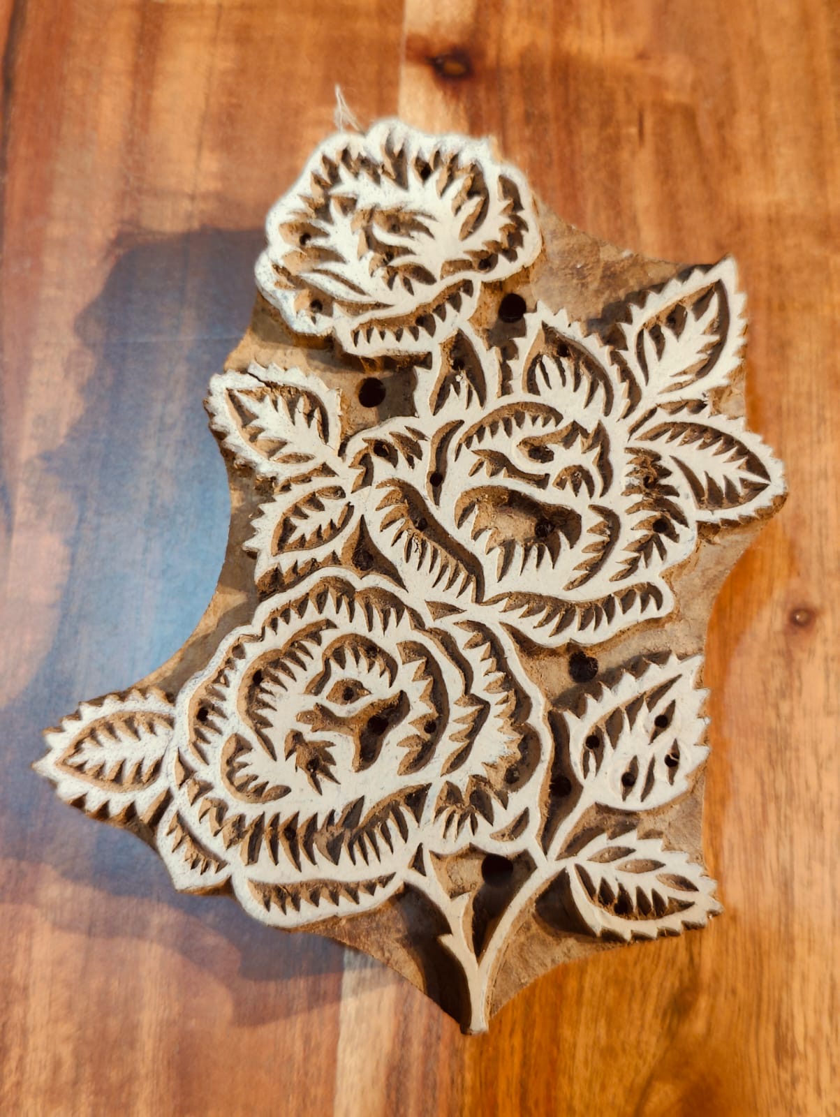Flowers design wooden hand carved block for printing and decor - cute DIY gifts for children
