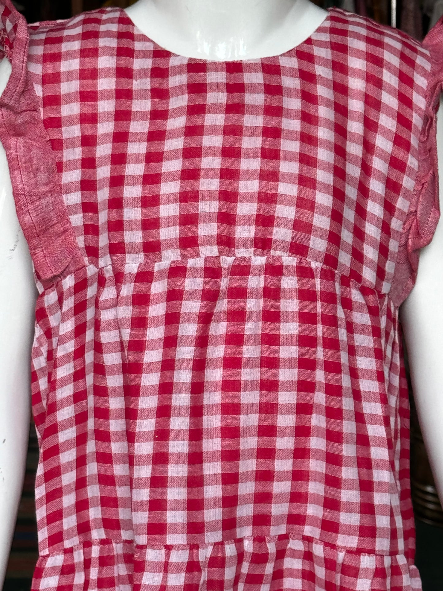 Red and white checks soft cotton gamcha frock for girls