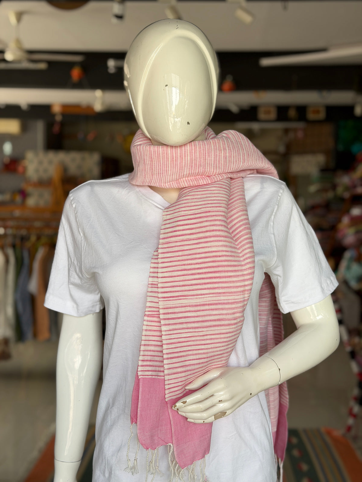 Light pink and white stripes linen handloom stole