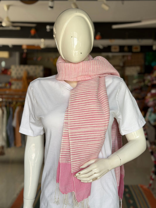 Light pink and white stripes linen handloom stole
